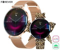 Forever Pametni sat Lucca SB-370, AMOLED, BT 5.3, Android + iOS, pozivi, IP68 + leopard remen, ružičasto zlato (Rose Gold)