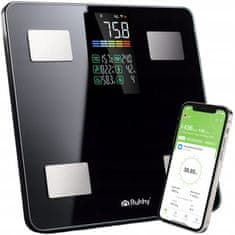Ruhhy Pametna LCD kupaonska vaga s aplikacijom do 226 kg, crna