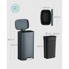 Songmics LTB03GS kuhinjski koš za smeti, 30L, siv