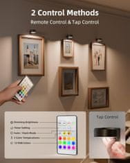 Netscroll Magnetne LED lampe za slike, zidne svjetiljke s 12 RGB boja, podesiva svjetlina i daljinski, USB punjenje, 2 kom, GalleryGlow