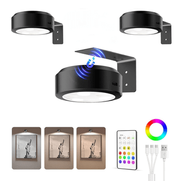 Netscroll Magnetne LED lampe za slike, zidne svjetiljke s 12 RGB boja, podesiva svjetlina i daljinski, USB punjenje, 2 kom, GalleryGlow