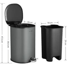 Songmics LTB14GS čelična kanta za smeće s pedalom, 5L, siva
