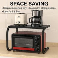 Netscroll Metalna kuhinjska polica za mikrovalnu pećnicu, stalak za fritezu, začine, debelo čelično, bez bušenja, nosivost 25 kg, za radnu površinu ili pod, LiftShelf