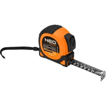 Super crna čelična mjerna traka 7,5 m x 25 mm, automatsko zaključavanje, dva gumba za zaustavljanje, magnet