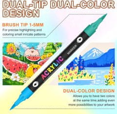 Netscroll Akrilni markeri s dvostrukom vrškom, 24 žive boje (12 markera), za kamen, platno, drvo, staklo, tekstil i stvaralaštvo, izvrsno prekrivanje, vodootporni, DuoMarkers
