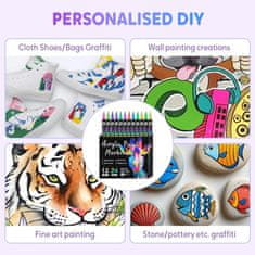 Netscroll Akrilni markeri s dvostrukom vrškom, 24 žive boje (12 markera), za kamen, platno, drvo, staklo, tekstil i stvaralaštvo, izvrsno prekrivanje, vodootporni, DuoMarkers