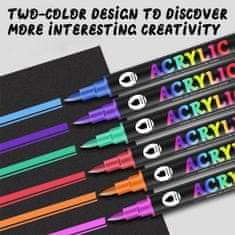 Netscroll Akrilni markeri s dvostrukom vrškom, 24 žive boje (12 markera), za kamen, platno, drvo, staklo, tekstil i stvaralaštvo, izvrsno prekrivanje, vodootporni, DuoMarkers