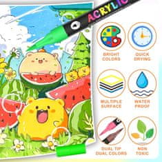 Netscroll Akrilni markeri s dvostrukom vrškom, 24 žive boje (12 markera), za kamen, platno, drvo, staklo, tekstil i stvaralaštvo, izvrsno prekrivanje, vodootporni, DuoMarkers