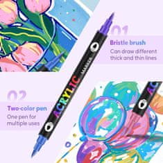 Netscroll Akrilni markeri s dvostrukom vrškom, 24 žive boje (12 markera), za kamen, platno, drvo, staklo, tekstil i stvaralaštvo, izvrsno prekrivanje, vodootporni, DuoMarkers