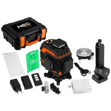 NEO Tools Laser 3D, 12 linija, zeleni, kofer, ciljana ploča, magnetni držač, punjač