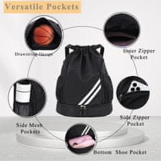 Netscroll Sportski ruksak s odvojenim pretincem za obuću, vodootporan i prostran za nogomet, košarku, fitness ili plivanje, crne boje, GymPack