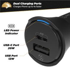 Scosche PowerVolt PD32, auto punjač, dual port 20W USB-C PD + 12W USB-A
