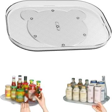 Netscroll Rotirajući organizator za frižider i ormariće, 360° okretni pladanj, protuklizna površina, ovalan, proziran, za kuhinju i kupaonicu, Rotater