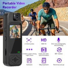 Netscroll Nosiva mini kamera s noćnim vidom, 180° rotirajuća leća, Full HD 1080P, detekcija pokreta, snimanje i fotografiranje, za sport i sigurnost, CamCorder