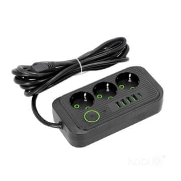 Produžni kabel 3gn+4usb/1usb-c/3m/Zu+W crni 1kom.