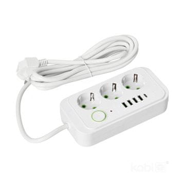 Produžni kabel 3 utičnice + 4xUSB + USB-C 3m s uzemljenjem 3x1,5 bijeli