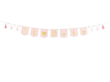 PartyDeco Oh baby banner s resama, svijetlo ružičasti, 2,5 m