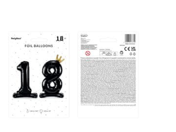 PartyDeco Stojeći folijski balon broj "18", 84 cm, crni