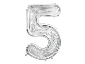 PartyDeco Kalup za lateks balone broj "5", 126 cm, sjajno srebrni