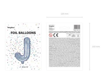 PartyDeco Folija balon sa slovom ''J'', 35 cm, holografski (1 karton / 50 kom.)