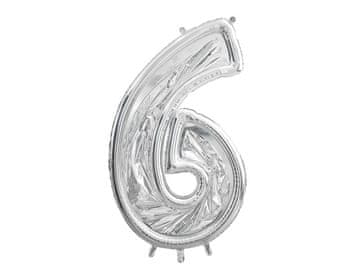 PartyDeco Kalup za lateks balone broj "6", 126 cm, sjajno srebrni