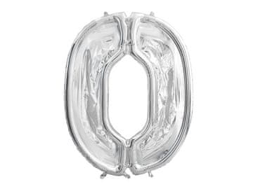 PartyDeco Kalup broj "0" za lateks balone, 126 cm, sjajno srebrni
