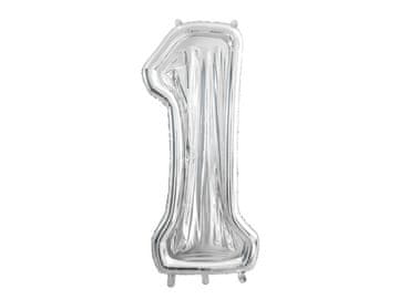 PartyDeco Broj obrasca ""1"" za lateks balone, 126 cm, sjajno srebrni