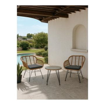 Denis Vrtni sofa set 3-dijelni, čelik, PE okrugli ratan