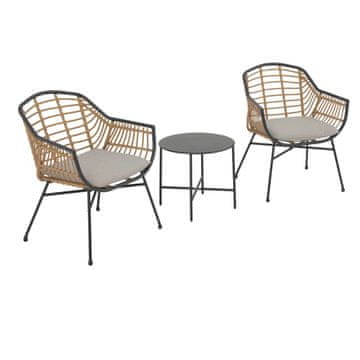 Denis Vrtni set 3-dijelni za kavu, ravni PE ratan, čelik