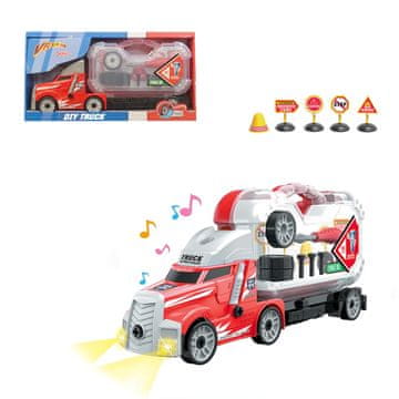 Denis Kamion na baterije s alatom i prometnim znakovima, 2s