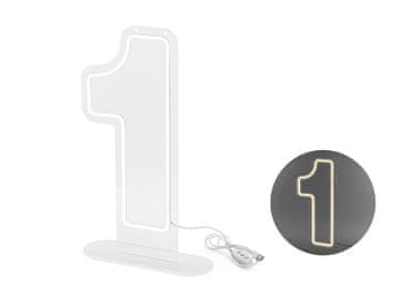 PartyDeco Neonska LED lampica - Broj ''1'', bijela, 50 cm