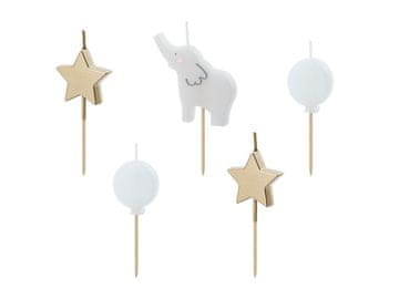 PartyDeco Svijeće za rođendan u obliku slona, 3-5 cm, mix (1 pakiranje / 5 kom.)