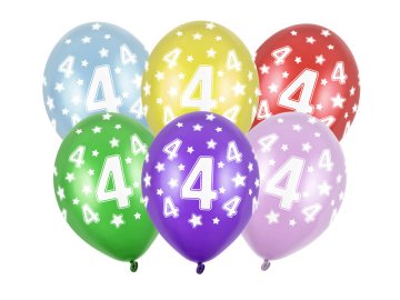 PartyDeco Baloni 30 cm, 4. rođendan, metalik miks (1 pakiranje / 50 kom)