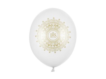 PartyDeco Baloni 30 cm, IHS, metalik čisto bijeli (1 pakiranje / 50 kom.)