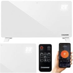 Kamin 2500W WIFI pametni stakleni električni konvektorski grijač LCD + aplikacija i daljinski upravljač bijeli