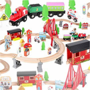Ikonka Aga Dječja drvena željeznička pruga 70 dijelova