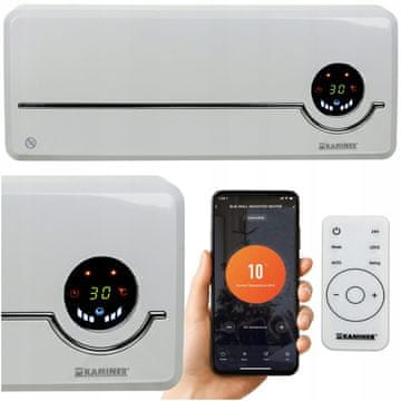 Kaminer 2000W keramički zidni grijač s WiFi-jem, zračnom zavjesom, LCD aplikacijom + daljinskim upravljačem, bijelim bojama