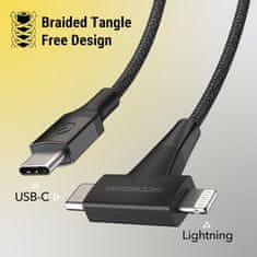 Scosche Strikeline 2-u-1 USB-C/Lightning kabel, 1.2m, crni