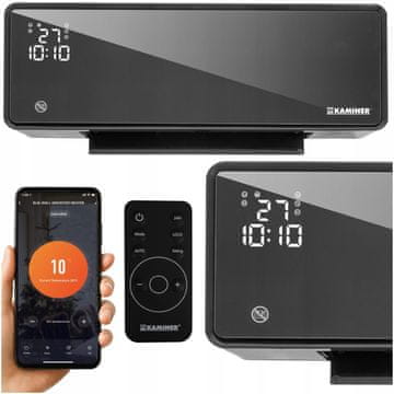 Kaminer Zidna zračna zavjesa za grijanje od 2000 W s WiFi-jem, LCD aplikacijom, ZELVION + daljinski upravljač, crna