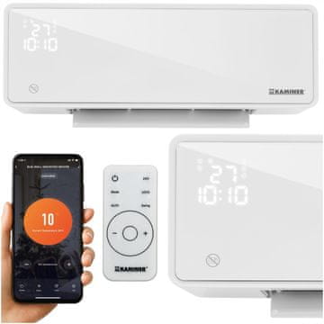 Kaminer Zidna zračna zavjesa za grijanje od 2000 W s WiFi-jem, LCD aplikacijom, ZELVION + daljinski upravljač, bijela