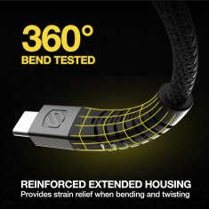 Scosche Strikeline heavy-duty kabel USB-A na USB-C, 1.2m, sivi