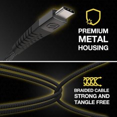 Scosche Strikeline heavy-duty kabel USB-A na USB-C, 1.2m, sivi