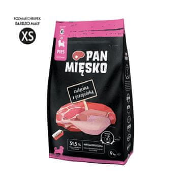 PMI PAN MIĘSKO Teletina s prepelicom XS - suha hrana za štence - 9 kg