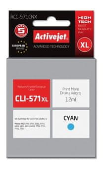 ActiveJet Activejet ACC-571CNX XL zamjenska tinta za Canon CLI-571XLC, cijan, 12 ml