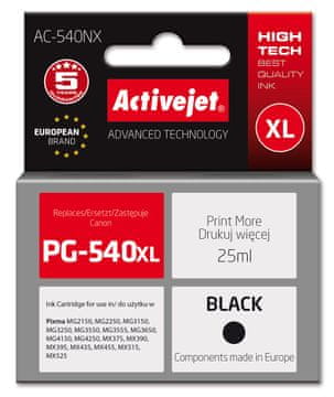 ActiveJet Zamjenska tinta Activejet AC-540NX za Canon PG-540XL, Supreme, 25ml, crna