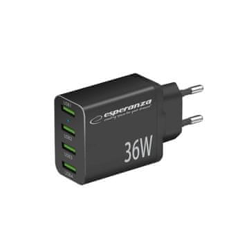 ESP Esperanza EZC107K kućni punjač 36W, crni, 4xUSB