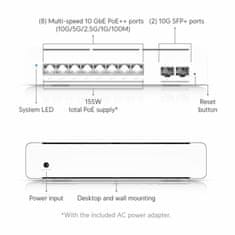 Ubiquiti prekidač 8-port 10G PoE++ 2xSFP+ stolni managed 155W USW-Pro-XG-8-PoE
