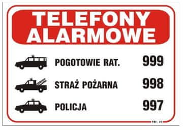25*17,5 cm ploča za hitne telefone - tab TBI-27