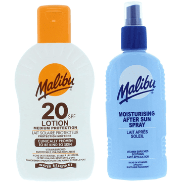 Malibu Malibu SPF20 vodootporni balzam 200ml + balzam u spreju za poslije sunčanja 200ml