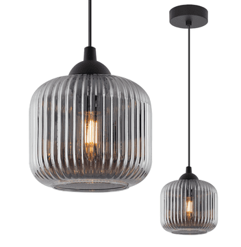 Viseća lampa Riffle crna, 1-fl, sjenilo grafitno, valjak, E27